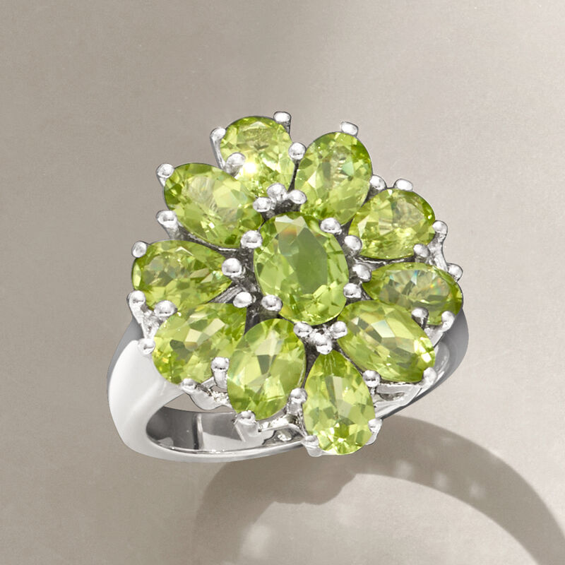 5.00 ct. t.w. Peridot Cluster Ring in Sterling Silver image number 4