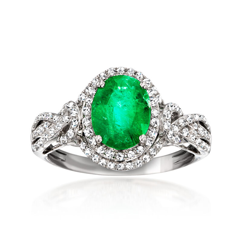 C. 1990 Vintage Effy 1.75 Carat Emerald Ring with .70 ct. t.w. Diamonds in 14kt White Gold. Size 7 image number 0