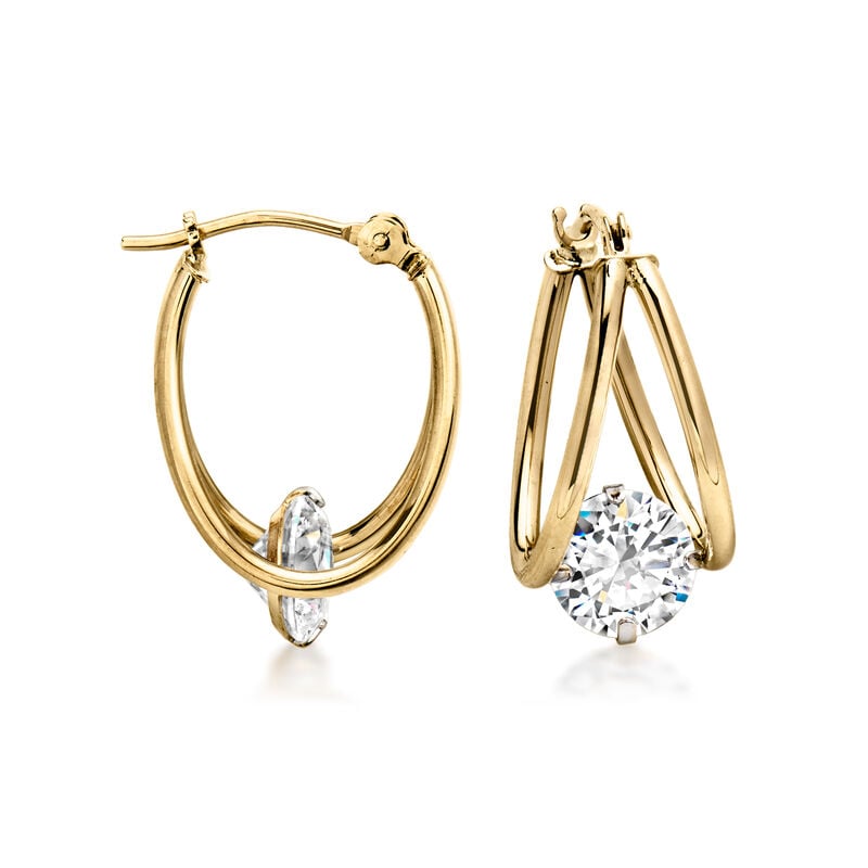 C. 2000 Vintage 2.00 ct. t.w. CZ Double-Hoop Earrings in 14kt Yellow Gold. 5/8" image number 0