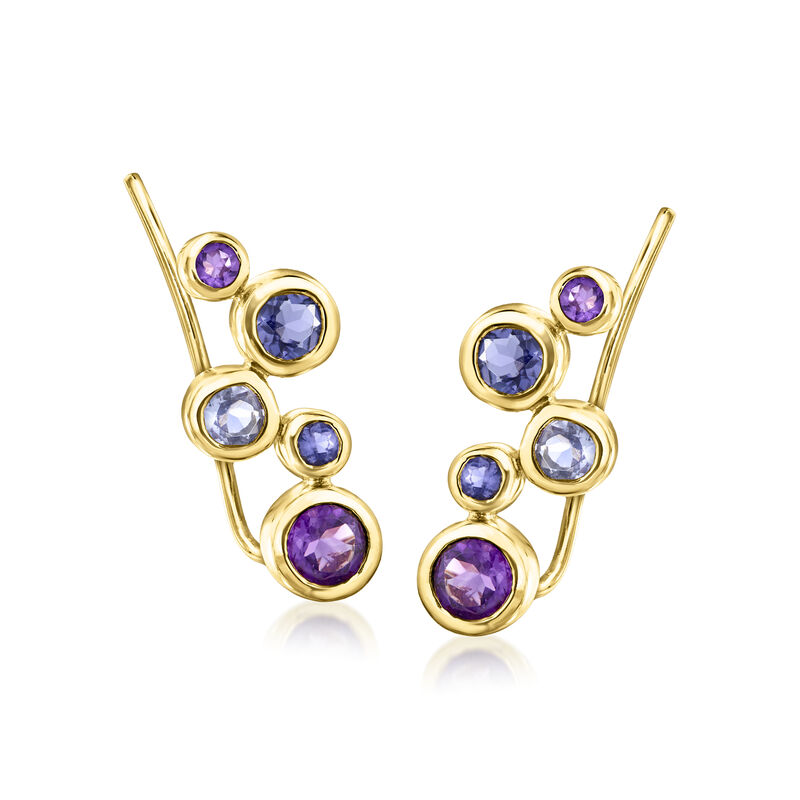 .80 ct. t.w. Bezel-Set Multi-Gemstone Ear Climbers in 18kt Gold Over Sterling image number 0