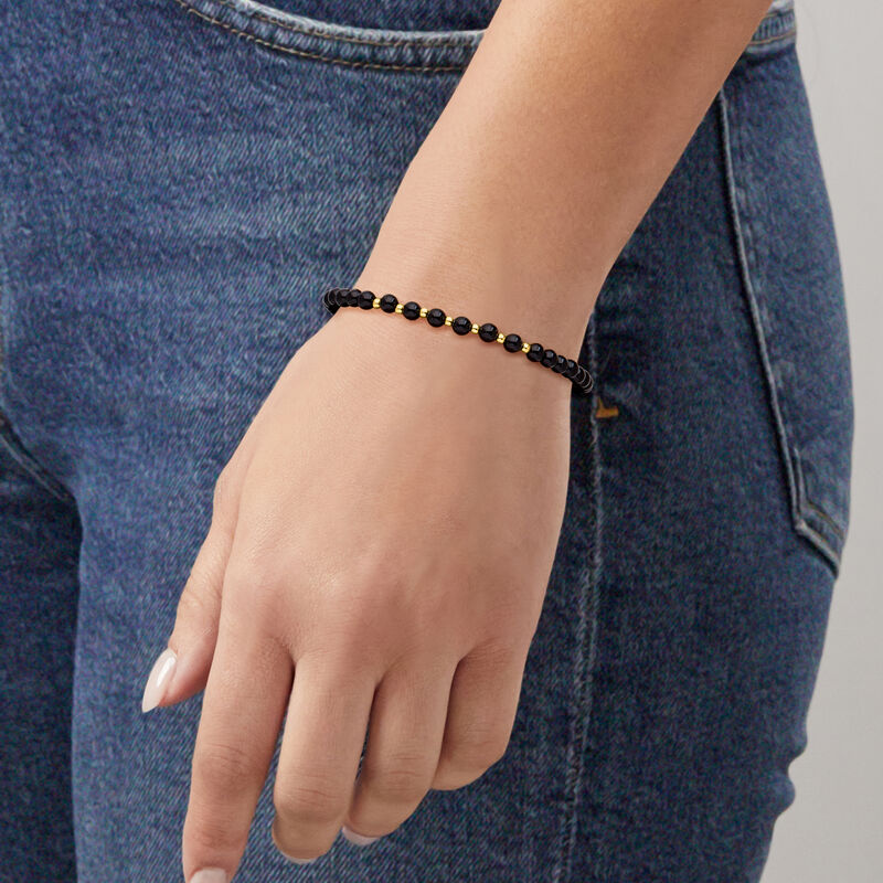 4-4.5mm Onyx Bead Bracelet in 10kt Yellow Gold image number 1