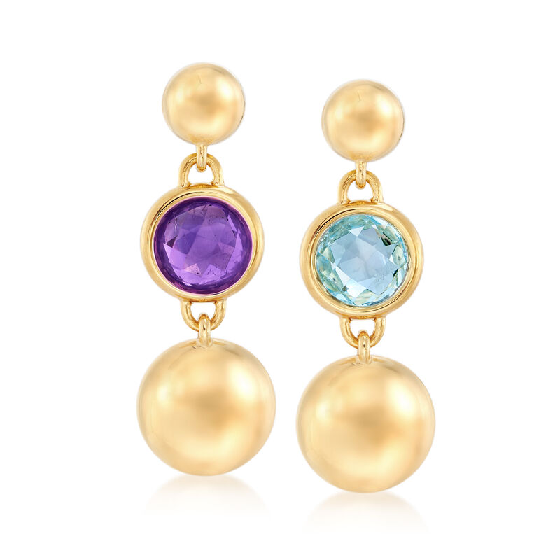 Italian Andiamo 4.20 Carat Topaz and 1.60 Carat Amethyst Mismatched Earrings in 14kt Gold Over Resin image number 0