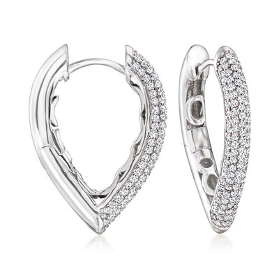 1.20 ct. t.w. CZ V-Shaped Hoop Earrings in Sterling Silver