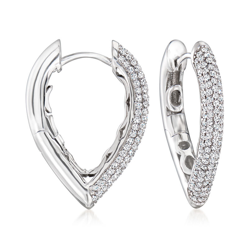 1.20 ct. t.w. CZ V-Shaped Hoop Earrings in Sterling Silver. 1 1/8&quot; image number 0