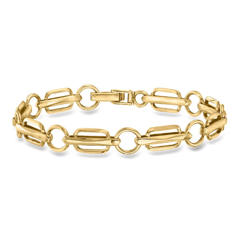 C. 1980 Vintage 14kt Yellow Gold Geometric-Link Bracelet. 8.25" image number 0