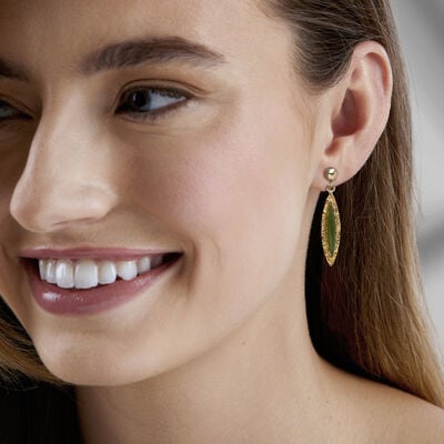 C. 1970 Vintage Marquise Jade Drop Earrings in 10kt Yellow Gold