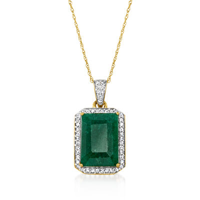 5.50 Carat Emerald and .25 ct. t.w. Diamond Pendant Necklace in 14kt Yellow Gold