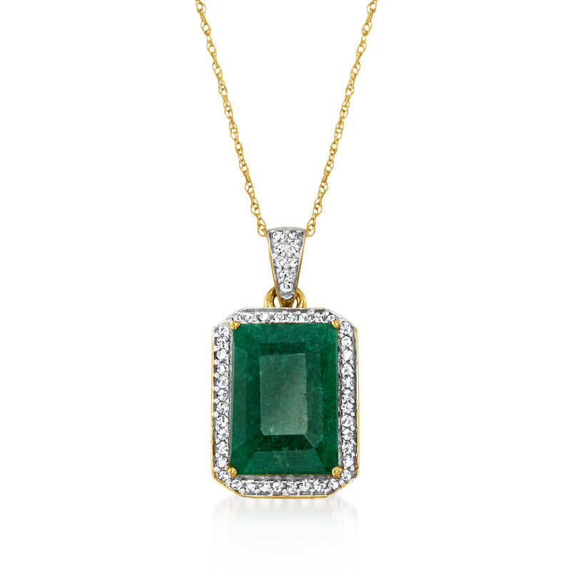 5.50 Carat Emerald and .25 ct. t.w. Diamond Pendant Necklace in 14kt Yellow Gold. 18&quot; image number 1
