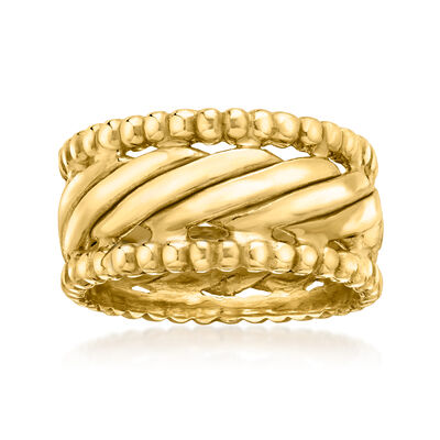 14kt Yellow Gold-Plated Beaded Border Ring