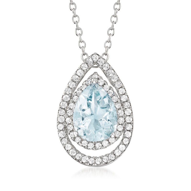 1.30 Carat Aquamarine and .60 ct. t.w. White Topaz Pear-Shaped Pendant Necklace in Sterling Silver. 18&quot; image number 0