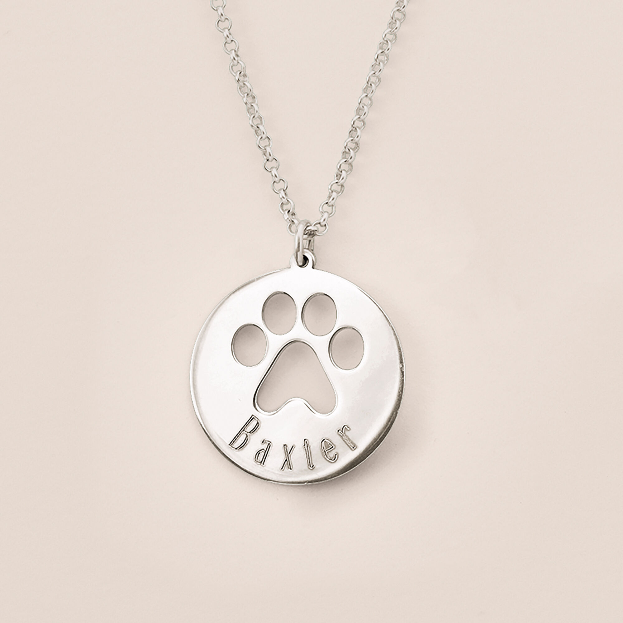 Sterling Silver Personalized Paw Print Pendant Necklace