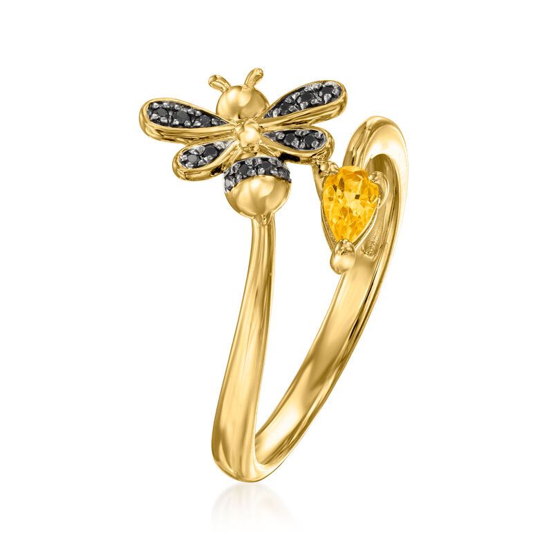 .10 Carat Citrine and .20 ct. t.w. Black Spinel Bumblebee Bypass Ring in 18kt Gold Over Sterling image number 2