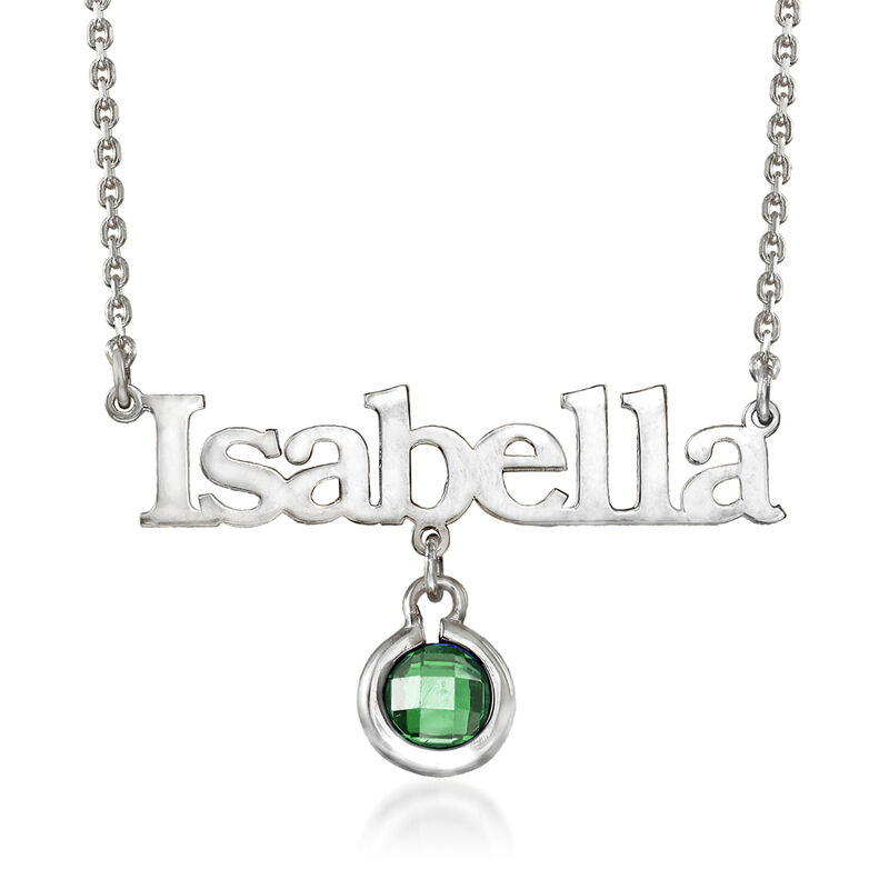 May/Emerald - Birthstone Name Necklace in Sterling Silver. 18" image number 0