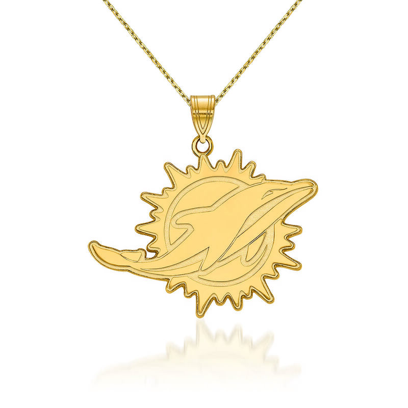 14kt Yellow Gold NFL Miami Dolphins Pendant Necklace. 18&quot; image number 0