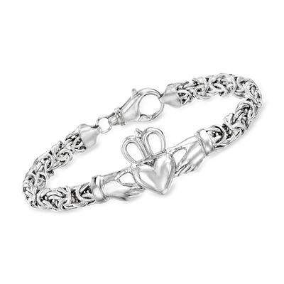 Sterling Silver Byzantine Claddagh Bracelet