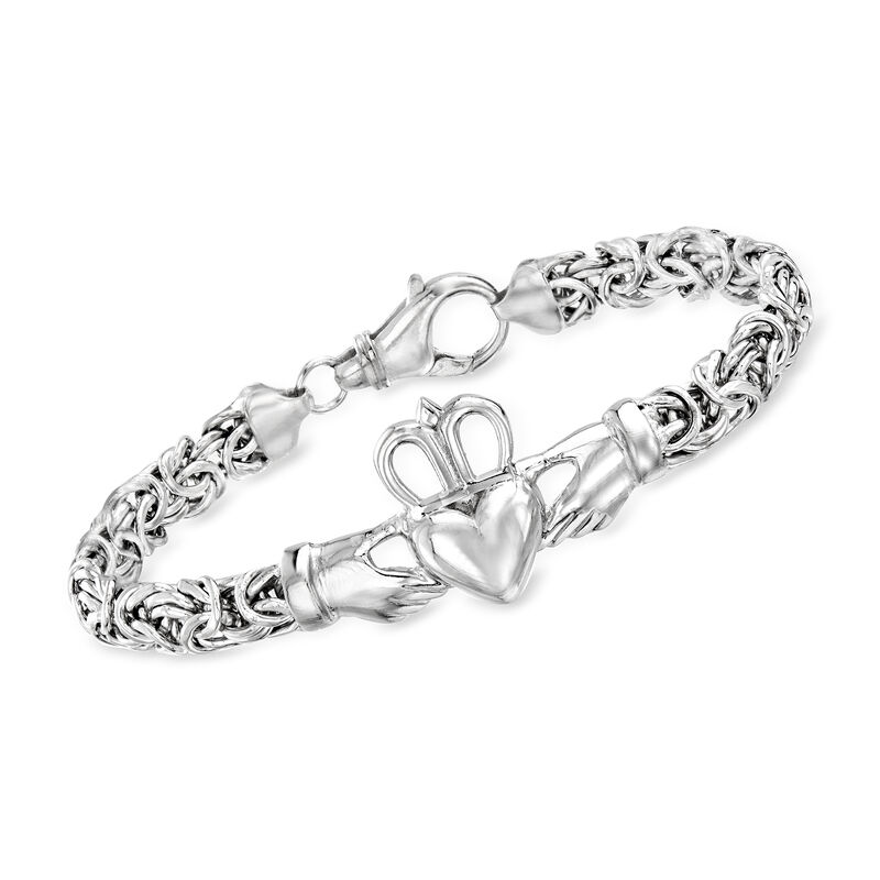 Sterling Silver Byzantine Claddagh Bracelet image number 0