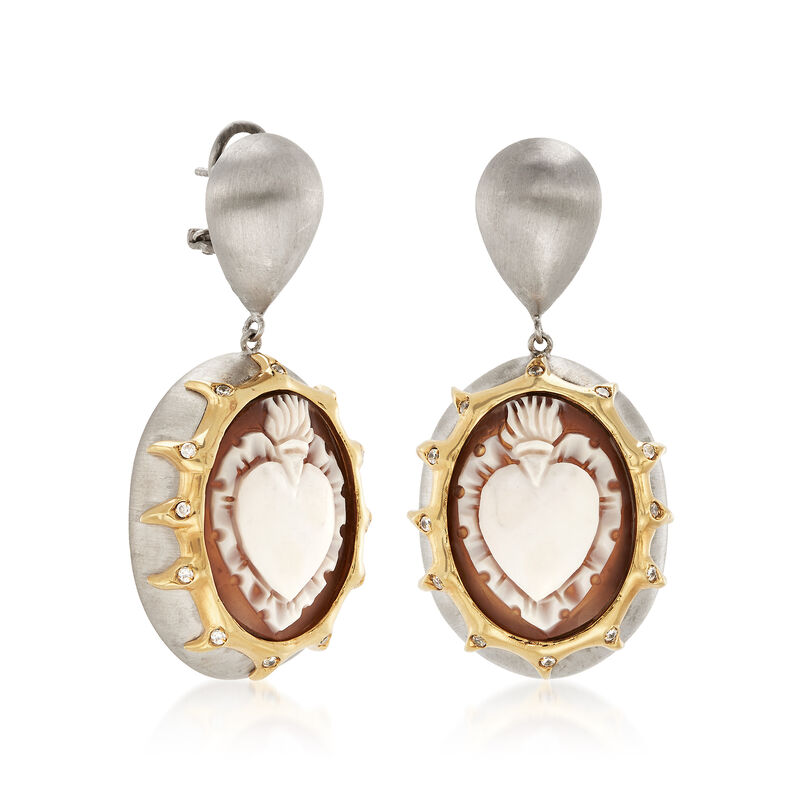 Italian Cameo Shell Heart Earrings in 18kt Gold Over Sterling Silver image number 2