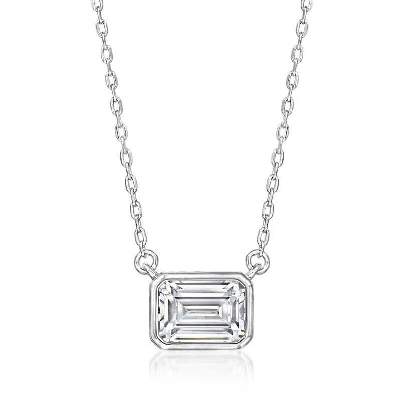 1.20 Carat Bezel-Set Emerald-Cut CZ Necklace in Sterling Silver . 16&quot; image number 1