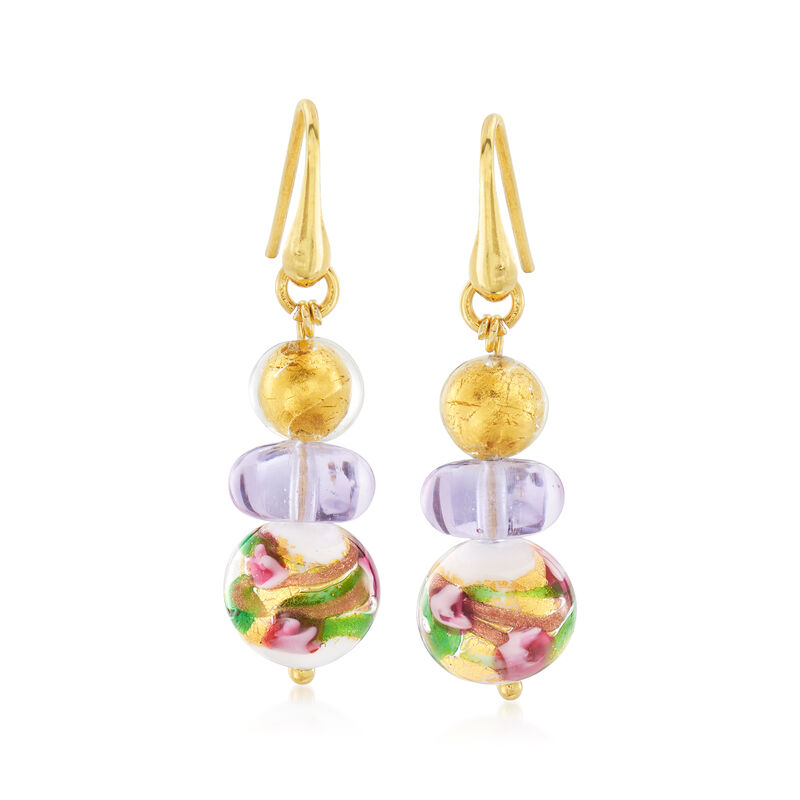 Italian Multicolored Murano Glass Bead Earrings in 18kt Gold Over Sterling image number 0