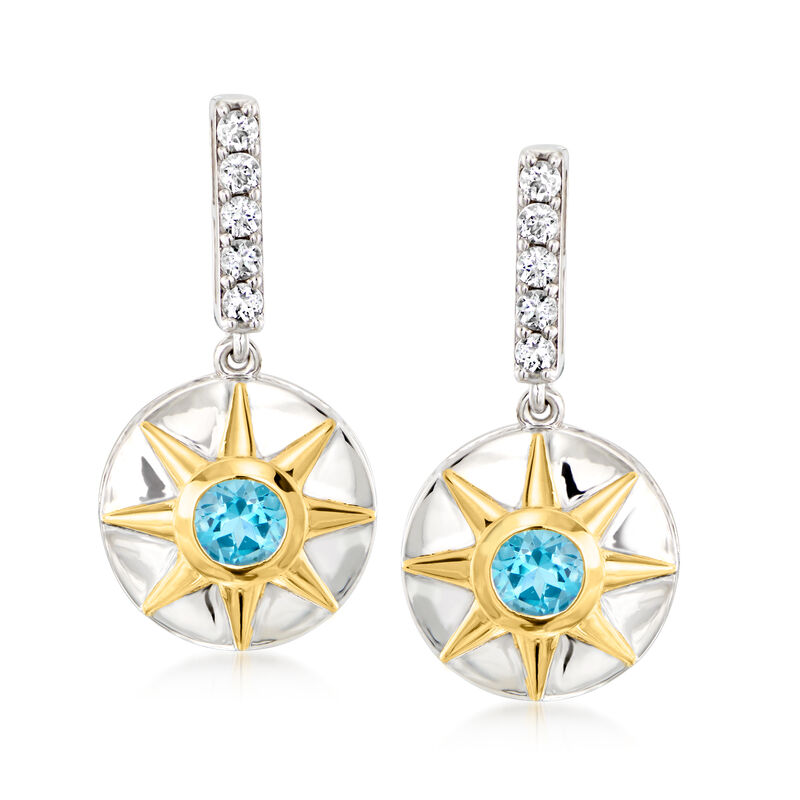 1.20 ct. t.w. White and Swiss Blue Topaz Drop Earrings in Sterling Silver and 18kt Gold Over Sterling image number 0