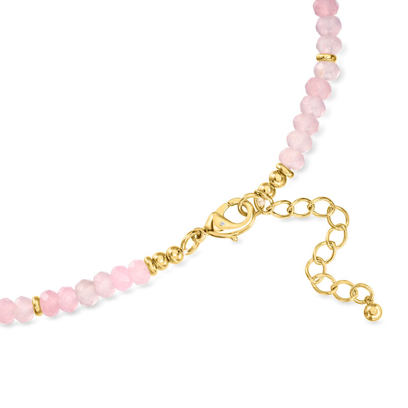 14kt Yellow Gold-Plated Necklace with 35.00 ct. t.w. Rose Quartz Beads, Simulated Pink Gem and Pearl. 18" image number 2