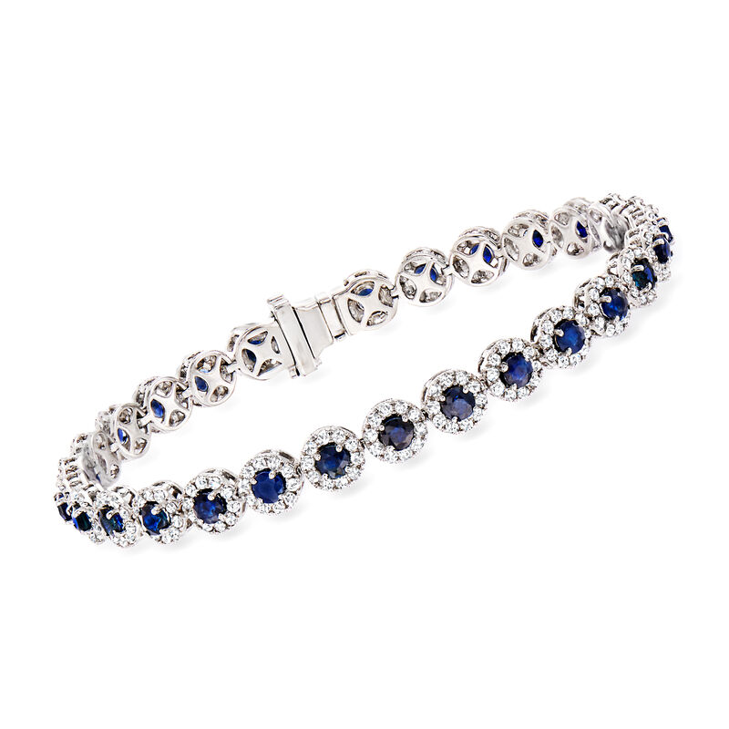 4.80 ct. t.w. Sapphire and 2.68 ct. t.w. Diamond Tennis Bracelet in 14kt White Gold image number 0