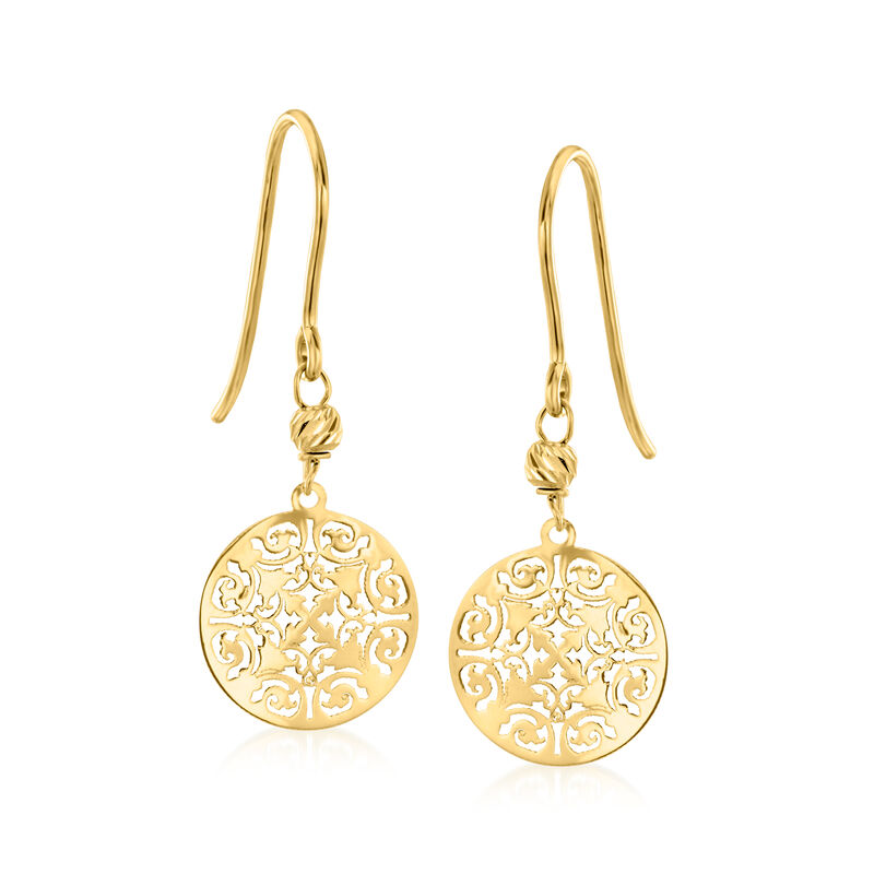 Italian 10kt Yellow Gold Damascato Ricami Drop Earrings  image number 0
