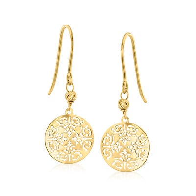 Italian 10kt Yellow Gold Damascato Ricami Drop Earrings Italian 10kt Yellow Gold Damascato Ricami Drop Earrings