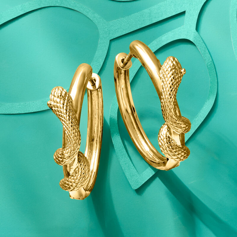 18kt Gold Over Sterling Snake Hoop Earrings. 1&quot; image number 2
