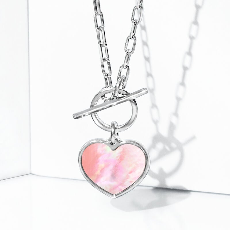 Italian Pink Mother-of-Pearl Heart Toggle Necklace in Sterling Silver image number 2