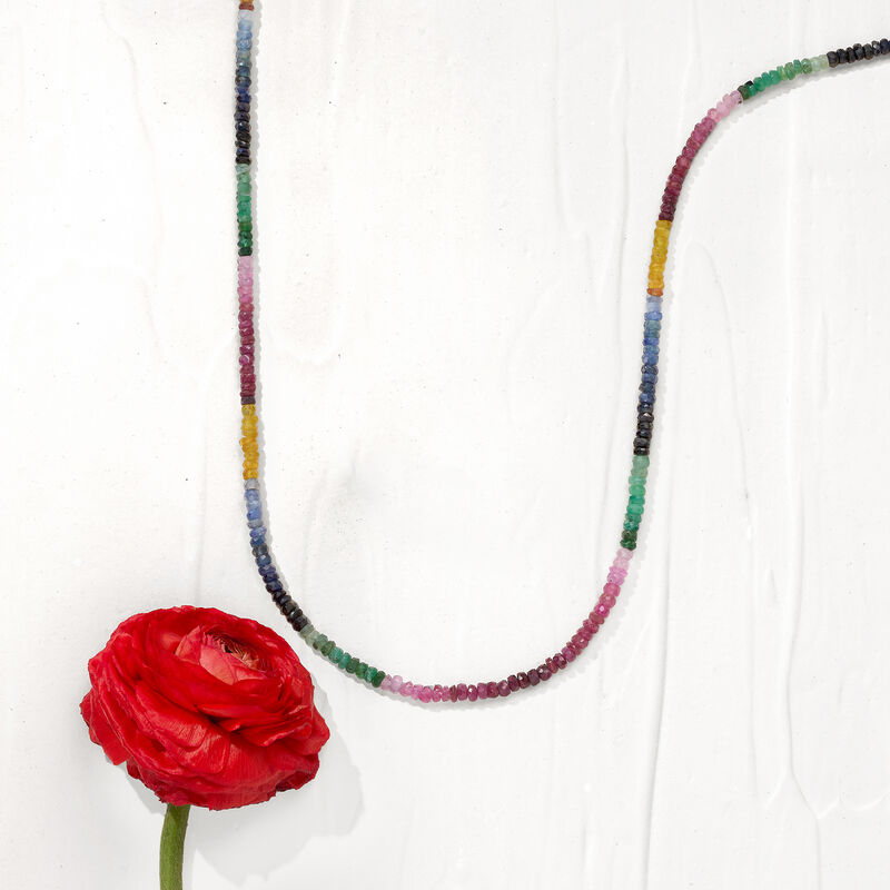 50.00 ct. t.w. Multicolored Sapphire Bead Necklace in Sterling Silver image number 2