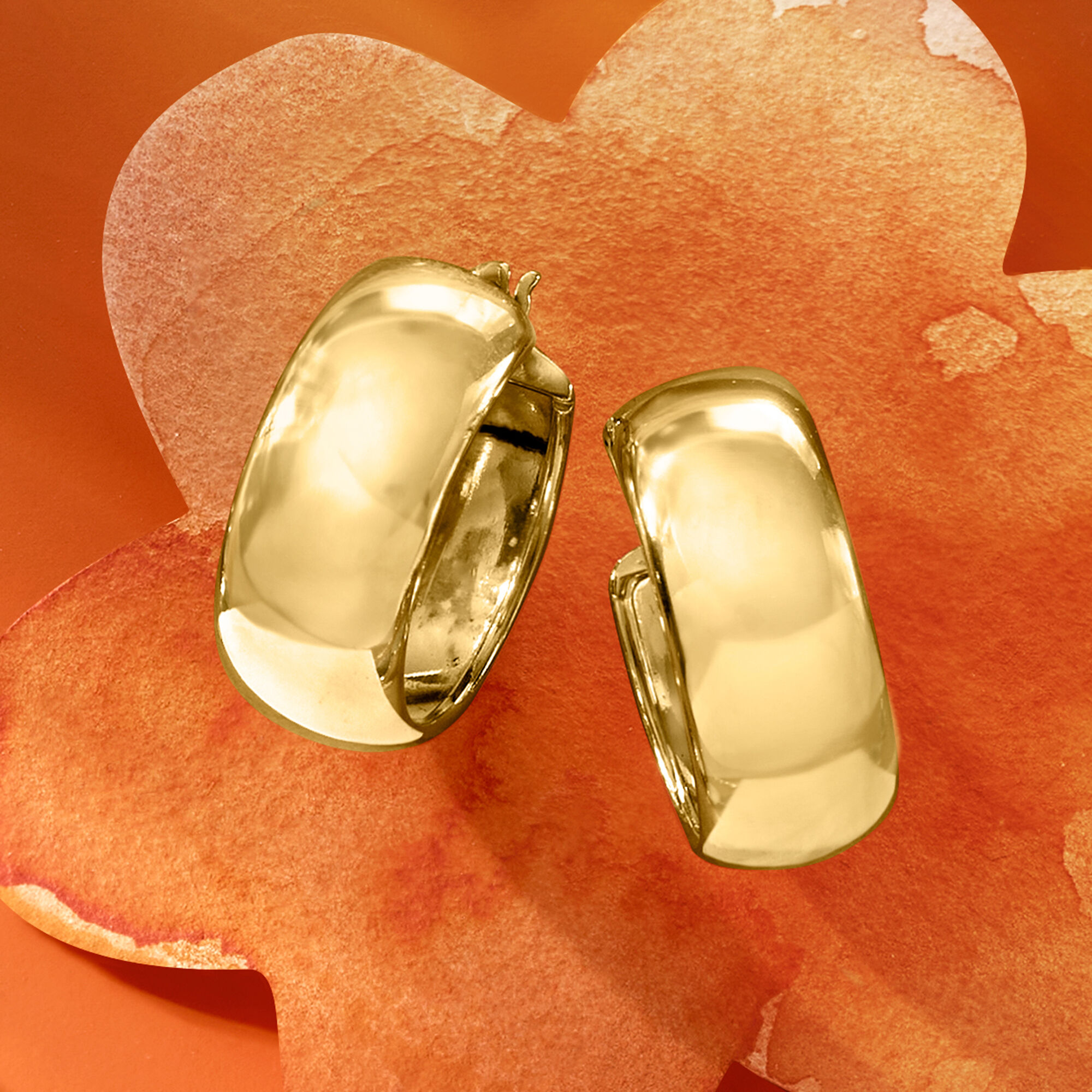 18kt Gold Over Sterling Wide Hoop Earrings. 1