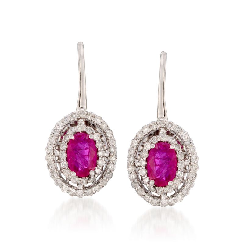 1.20 ct. t.w. Ruby and .55 ct. t.w. Diamond Earrings in 14kt White Gold image number 0