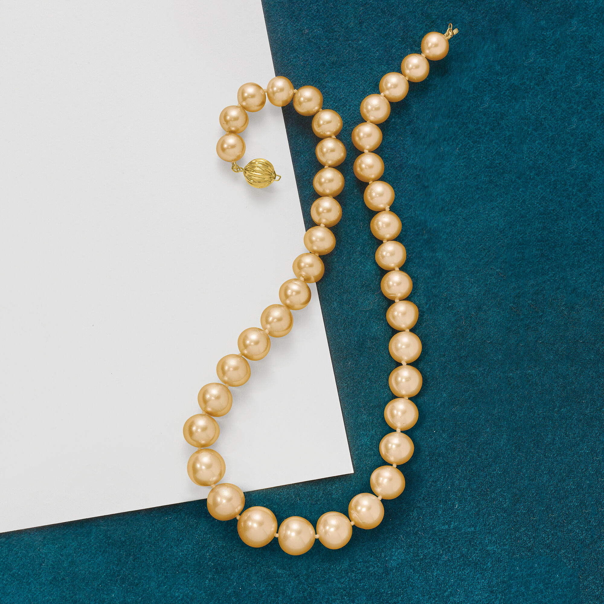10-14mm Golden Cultured South Sea Pearl Necklace with 14kt Yellow Gold.  20