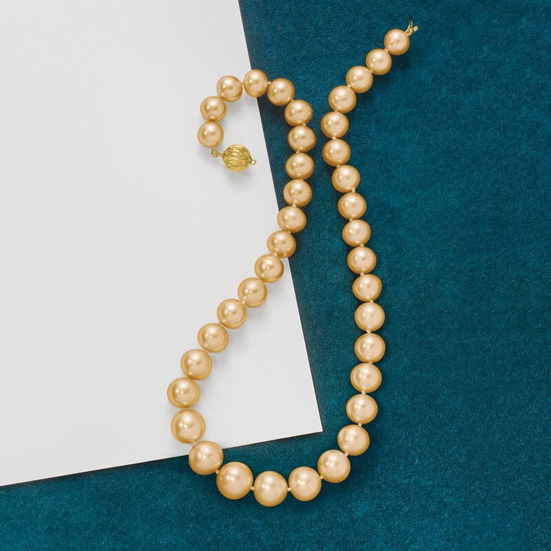 10-14mm Golden Cultured South Sea Pearl Necklace with 14kt Yellow Gold image number 4
