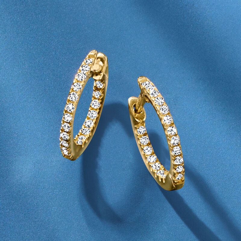 .20 ct. t.w. Diamond Inside-Outside Huggie Hoop Earrings in 14kt Yellow Gold. 3/8&quot;  image number 2