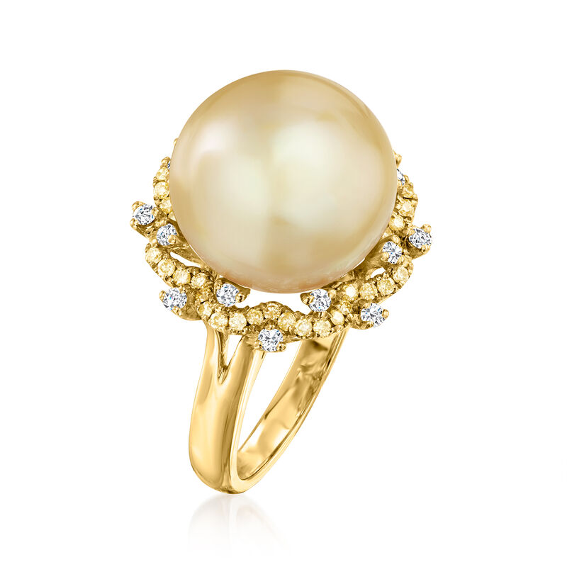 12-15mm Golden Cultured South Sea Pearl Ring with .49 ct. t.w. Multicolored Diamonds in 14kt Yellow Gold image number 2