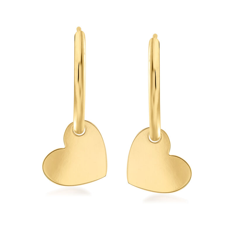 Italian 14kt Yellow Gold Endless Hoop Earrings with Removable Heart Charms. 7/8&quot;  image number 0