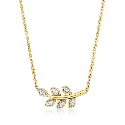 .10 ct. t.w. Diamond Leaf Necklace in 18kt Gold Over Sterling