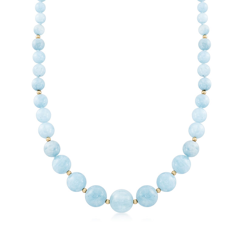 6-14mm Graduated Aquamarine Bead Necklace with 14kt Yellow Gold image number 0