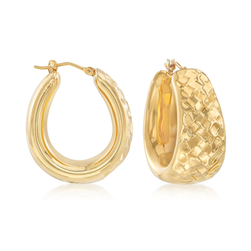 Andiamo 14kt Yellow Gold Textured Hoop Earrings image number 0