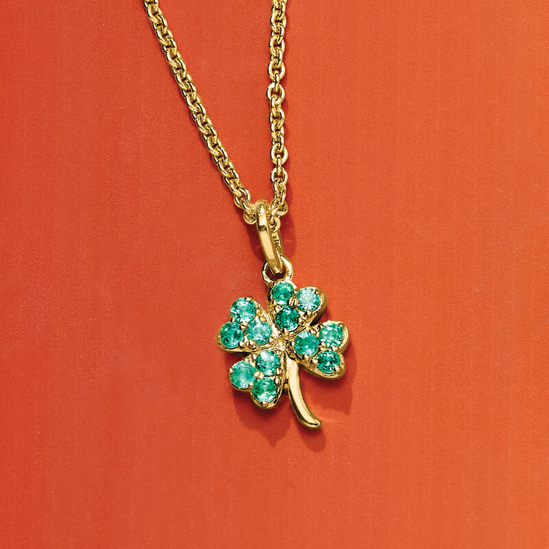 .30 ct. t.w. Emerald Four-Leaf Clover Pendant Necklace in 18kt Gold Over Sterling. 18&quot; image number 2