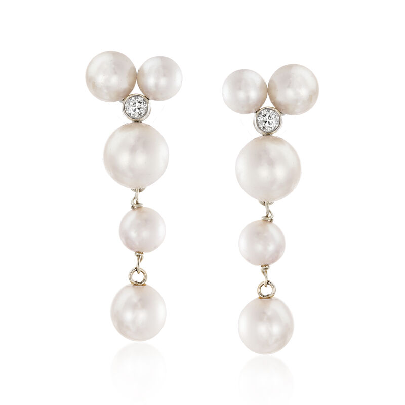 C. 1990 Vintage 6.5-9mm Cultured Pearl and .22 ct. t.w. Diamond Drop Earrings in 14kt White Gold  image number 0
