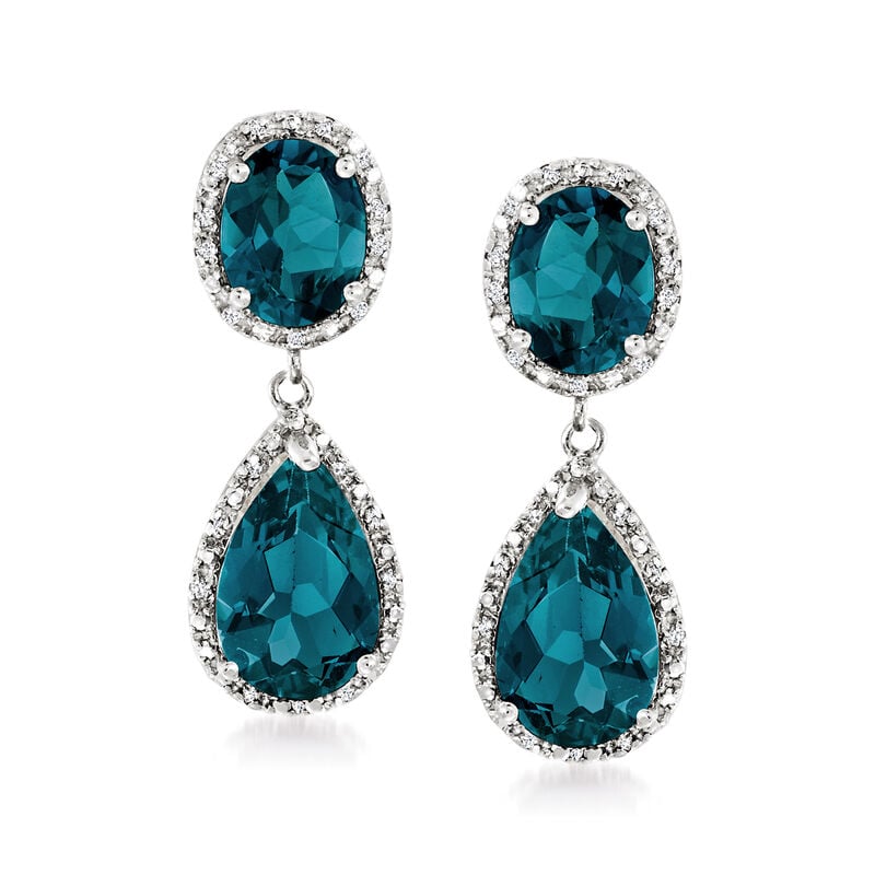 11.00 ct. t.w. London Blue Topaz and .14 ct. t.w. Diamond Drop Earrings in Sterling Silver image number 0