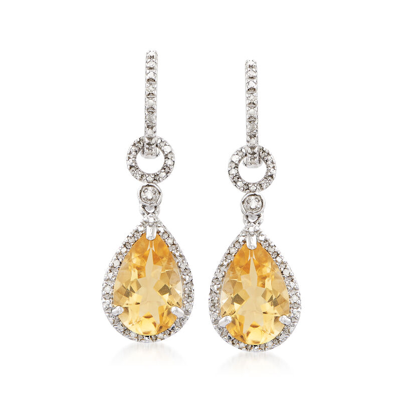 6.00 ct. t.w. Citrine and .13 ct. t.w. Diamond Drop Earrings in Sterling Silver image number 0