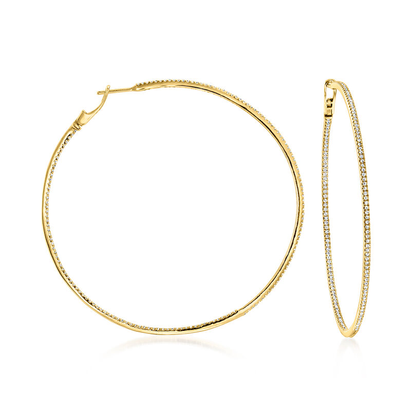 1.50 ct. t.w. Diamond Inside-Outside Hoop Earrings in 14kt Yellow Gold. 2 1/2&quot; image number 0