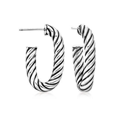 Phillip Gavriel "Italian Cable" Sterling Silver Twisted Oval Hoop Earrings