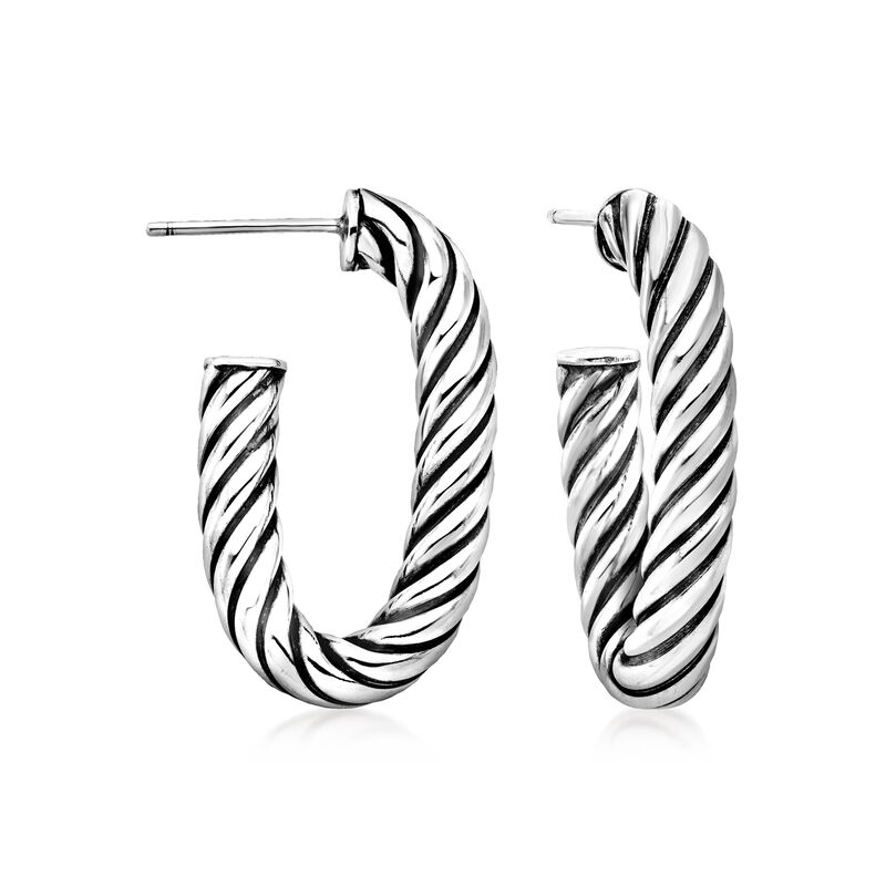 Phillip Gavriel &quot;Italian Cable&quot; Sterling Silver Twisted Oval Hoop Earrings. 1 1/4&quot; image number 0