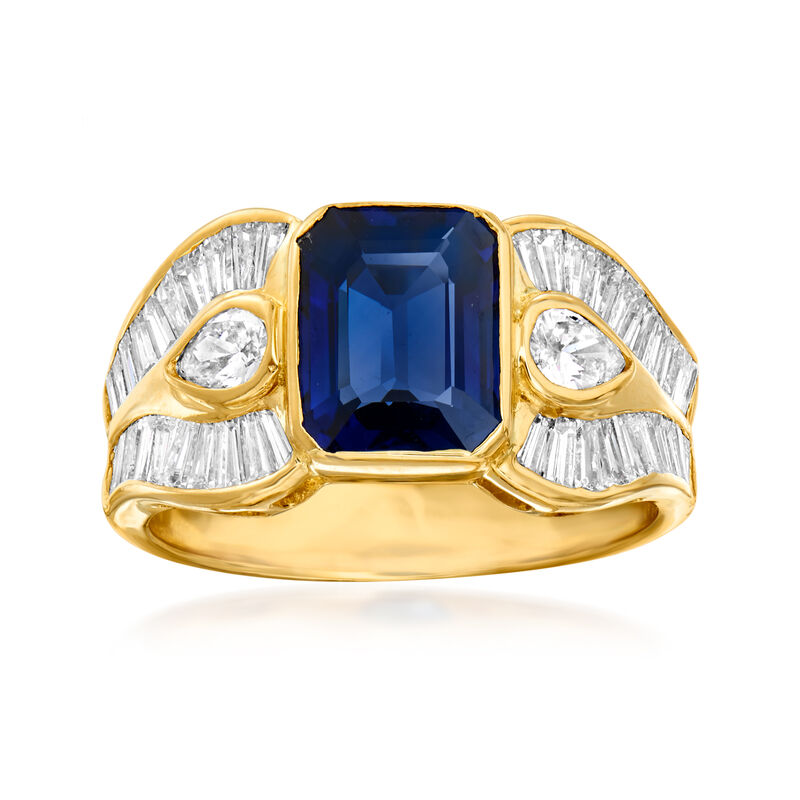 C. 1980 Vintage 2.30 Carat Sapphire and 1.56 ct. t.w. Diamond Ring in 18kt Yellow Gold image number 0