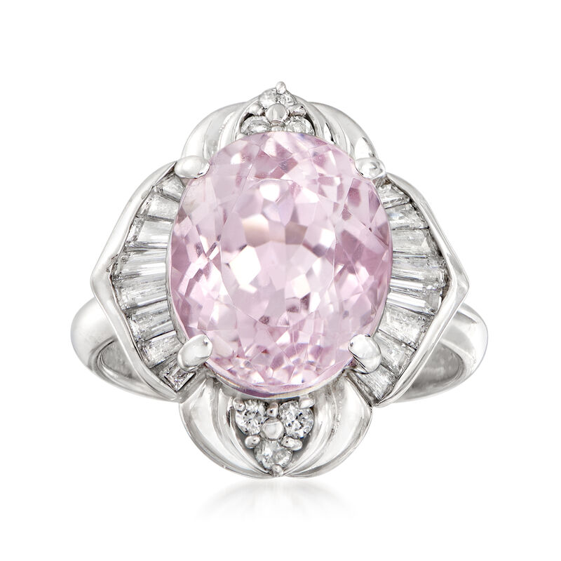 C. 1980 Vintage 6.50 Carat Pink Kunzite and .71 ct. t.w. Diamond Ring in Platinum. Size 6 image number 0